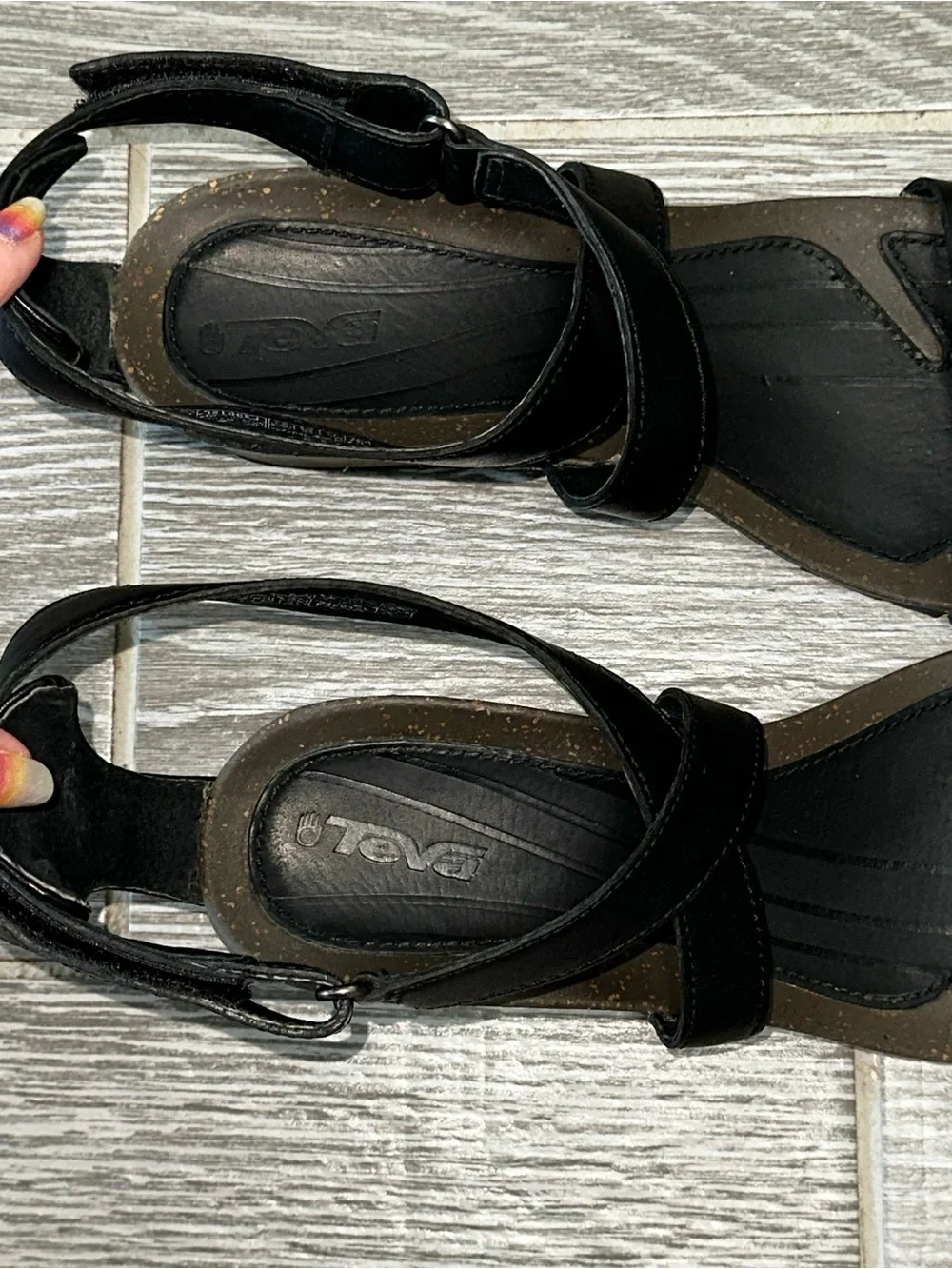 Teva Cabrillo Crossover Leather Wedge Sandals Black Women's 9.5 Summer Shoes